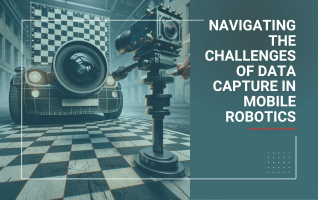 A big lens installed on top of a self-driving vehicle with a calibration unit installed in front of the vehicle